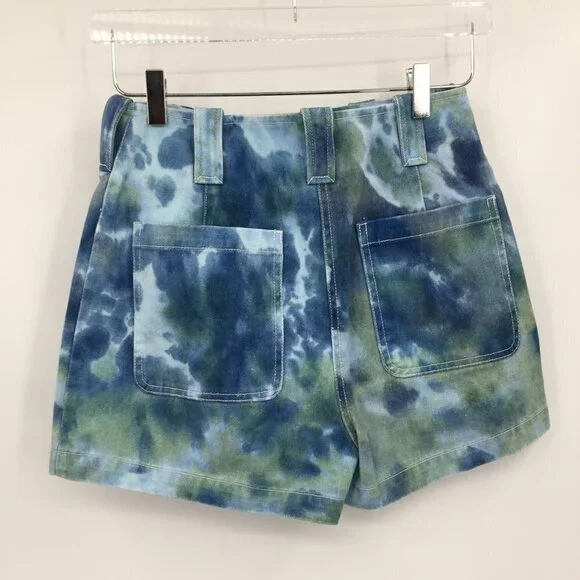 Phillip Lim 3.1 Tie Dye denim cargo jean shorts high rise button fly blue new 0